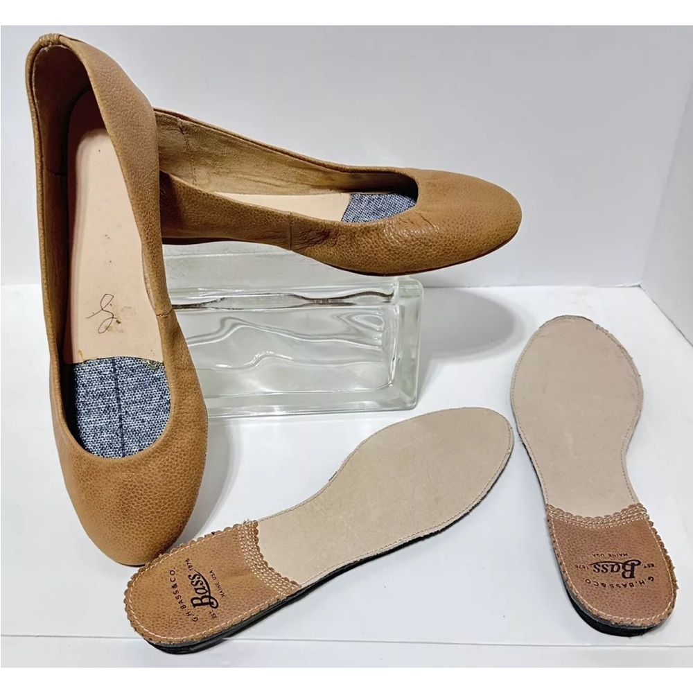 Bass Tan Leather Ballerina Slip On Flats 8 Medium
